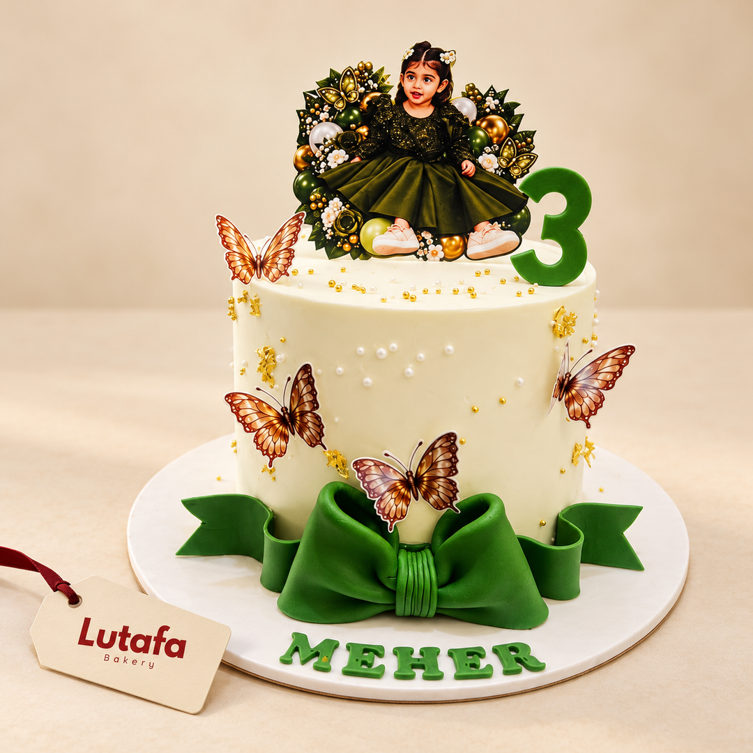 Emerald Butterfly Photo Birthday Cake
