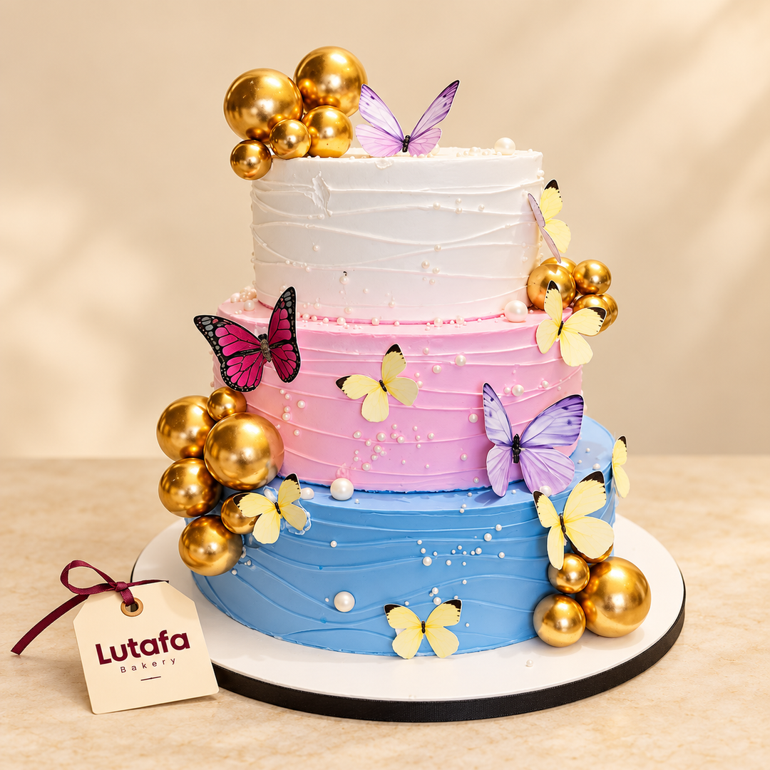 Three Tier Butterfly Celebration Cake