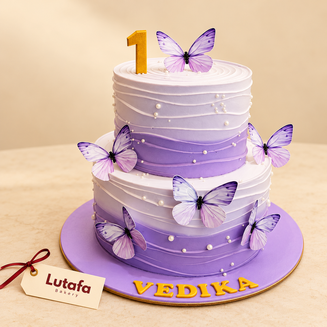 Purple Butterfly First Birthday Cake