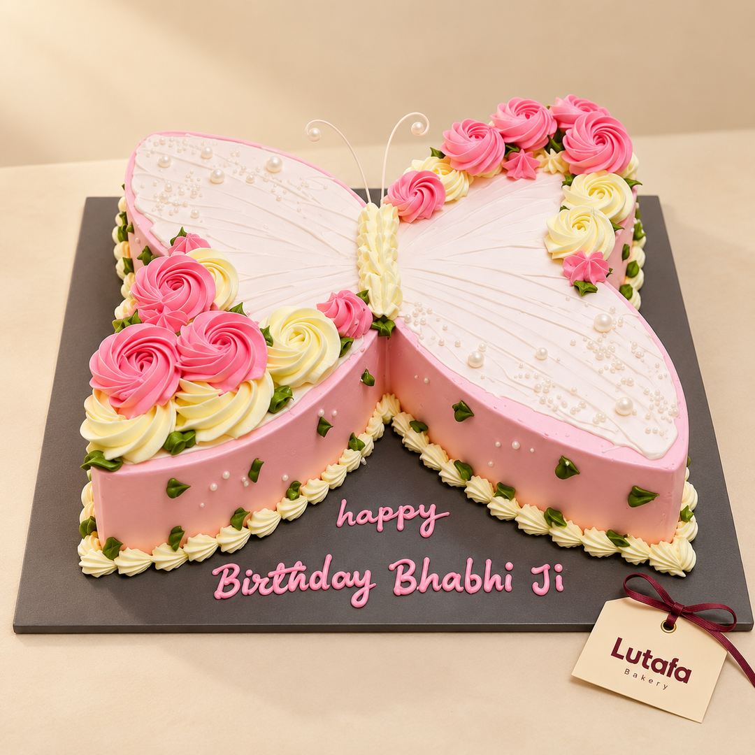 Pink Butterfly Shape Birthday Cake